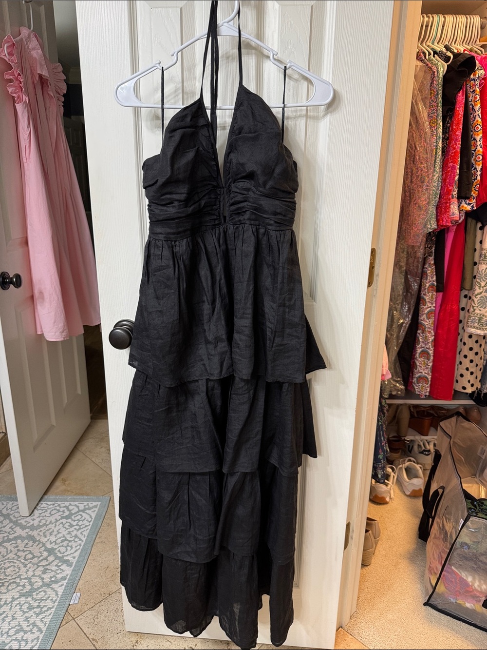 Boden Black Halter Tiered Maxi Dress